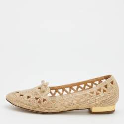 Charlotte Olympia Beige Woven Raffia Cut Out Ballet Flats Size 37
