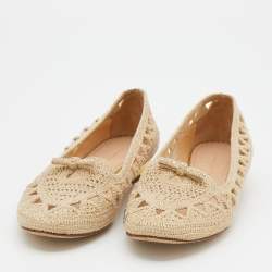 Charlotte Olympia Beige Woven Raffia Cut Out Ballet Flats Size 37