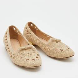 Charlotte Olympia Beige Woven Raffia Cut Out Ballet Flats Size 37