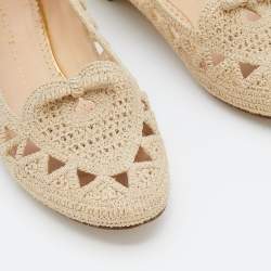 Charlotte Olympia Beige Woven Raffia Cut Out Ballet Flats Size 37