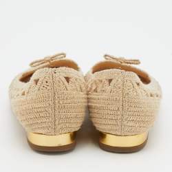 Charlotte Olympia Beige Woven Raffia Cut Out Ballet Flats Size 37