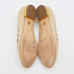 Charlotte Olympia Beige Woven Raffia Cut Out Ballet Flats Size 37