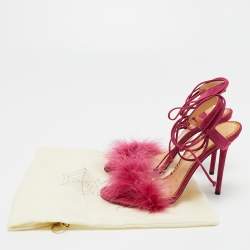 Charlotte Olympia Pink Suede and Fur Ankle Wrap Sandals Size 38