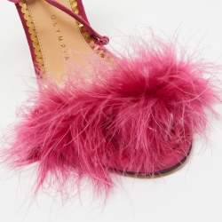 Charlotte Olympia Pink Suede and Fur Ankle Wrap Sandals Size 38