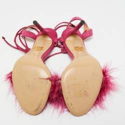Charlotte Olympia Pink Suede and Fur Ankle Wrap Sandals Size 38