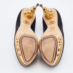 Pre Owned Charlotte Olympia Black Suede Gold Sculptured Heel Objets D'Art Platform Pumps Size 36