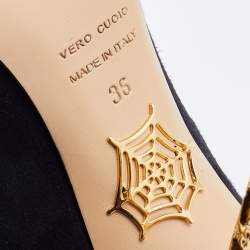 Pre Owned Charlotte Olympia Black Suede Gold Sculptured Heel Objets D'Art Platform Pumps Size 36