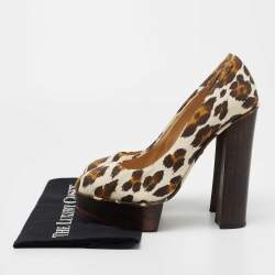 Charlotte Olympia Brown Canvas Leopard Print Platform Pumps Size 40 