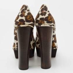 Charlotte Olympia Brown Canvas Leopard Print Platform Pumps Size 40 