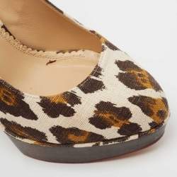 Charlotte Olympia Brown Canvas Leopard Print Platform Pumps Size 40 