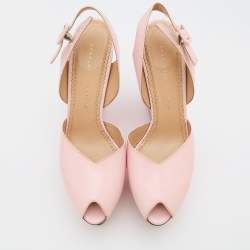 Pre Owned Charlotte Olympia Pink Leather Wedge Platform Slingback Sandals Size 40