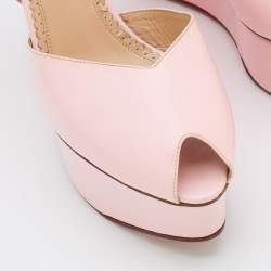 Pre Owned Charlotte Olympia Pink Leather Wedge Platform Slingback Sandals Size 40