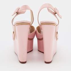 Pre Owned Charlotte Olympia Pink Leather Wedge Platform Slingback Sandals Size 40