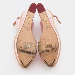 Pre Owned Charlotte Olympia Pink Leather Wedge Platform Slingback Sandals Size 40