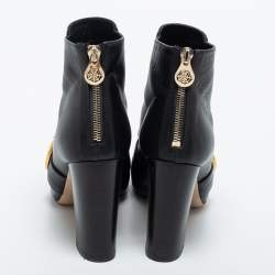 Pre Owned Charlotte Olympia Black Leather Ankle Length Boots Size 38