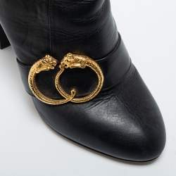 Pre Owned Charlotte Olympia Black Leather Ankle Length Boots Size 38