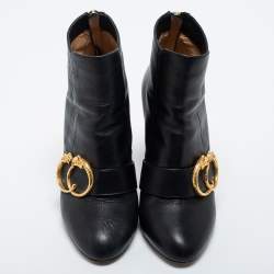 Pre Owned Charlotte Olympia Black Leather Ankle Length Boots Size 38