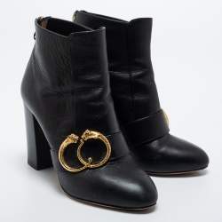 Pre Owned Charlotte Olympia Black Leather Ankle Length Boots Size 38