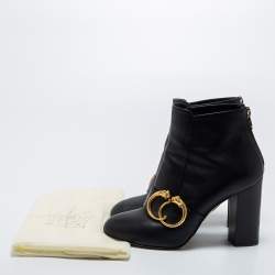 Pre Owned Charlotte Olympia Black Leather Ankle Length Boots Size 38