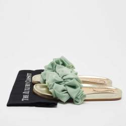 Pre Owned Charlotte Olympia Green Suede and Fabric Knotted Bow Slides Size 40