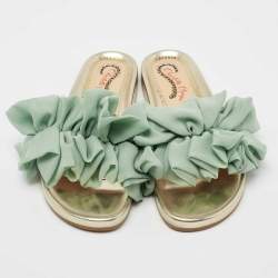 Pre Owned Charlotte Olympia Green Suede and Fabric Knotted Bow Slides Size 40