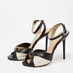 Charlotte Olympia Black/White Leather Do The Twist Ankle Strap Sandals Size 38