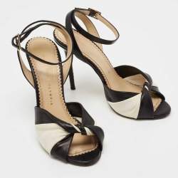 Charlotte Olympia Black/White Leather Do The Twist Ankle Strap Sandals Size 38
