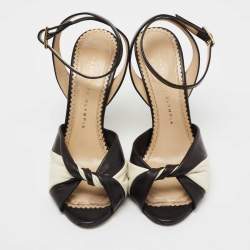 Charlotte Olympia Black/White Leather Do The Twist Ankle Strap Sandals Size 38