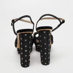 Charlotte Olympia Black Suede and Mesh Cactus Crystal Studded Ankle Strap Platform Sandals Size 40