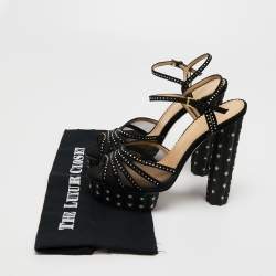 Charlotte Olympia Black Suede and Mesh Cactus Crystal Studded Ankle Strap Platform Sandals Size 40