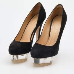 Charlotte Olympia Black Suede Dolly Platform Pumps Size 38