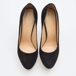 Charlotte Olympia Black Suede Dolly Platform Pumps Size 38