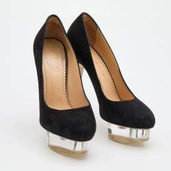 Charlotte Olympia Black Suede Dolly Platform Pumps Size 38