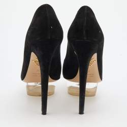 Charlotte Olympia Black Suede Dolly Platform Pumps Size 38