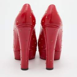 Charlotte Olympia Red Leather Studded Block Heel Platform Pumps Size 37