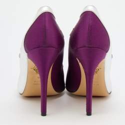 مملوكة مسبقًا Charlotte Olympia Purple/Silver Satin And Leather Luna Eclipse Pumps Size 39