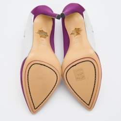 مملوكة مسبقًا Charlotte Olympia Purple/Silver Satin And Leather Luna Eclipse Pumps Size 39