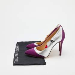 مملوكة مسبقًا Charlotte Olympia Purple/Silver Satin And Leather Luna Eclipse Pumps Size 39