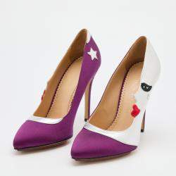 مملوكة مسبقًا Charlotte Olympia Purple/Silver Satin And Leather Luna Eclipse Pumps Size 39