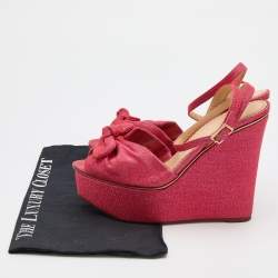 Charlotte Olympia Pink Glitter Fabric Velour Wedge Platform Sandals Size 39