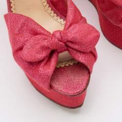 Charlotte Olympia Pink Glitter Fabric Velour Wedge Platform Sandals Size 39