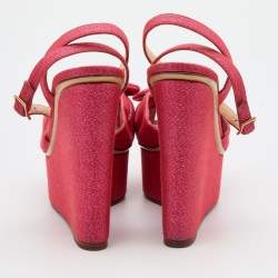 Charlotte Olympia Pink Glitter Fabric Velour Wedge Platform Sandals Size 39