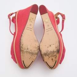 Charlotte Olympia Pink Glitter Fabric Velour Wedge Platform Sandals Size 39
