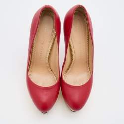 Charlotte Olympia Red Leather Dolly Platform Pumps Size 37