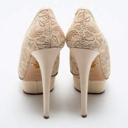 Charlotte Olympia Cream Lace Polly Platform Pumps Size 38.5