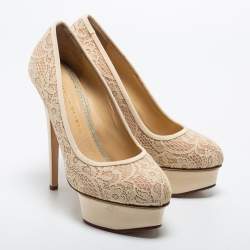 Charlotte Olympia Cream Lace Polly Platform Pumps Size 38.5