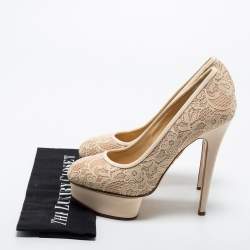Charlotte Olympia Cream Lace Polly Platform Pumps Size 38.5