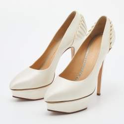 مملوكة مسبقًا Charlotte Olympia White Satin Paloma Platform Pumps Size 39