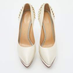 مملوكة مسبقًا Charlotte Olympia White Satin Paloma Platform Pumps Size 39