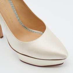مملوكة مسبقًا Charlotte Olympia White Satin Paloma Platform Pumps Size 39